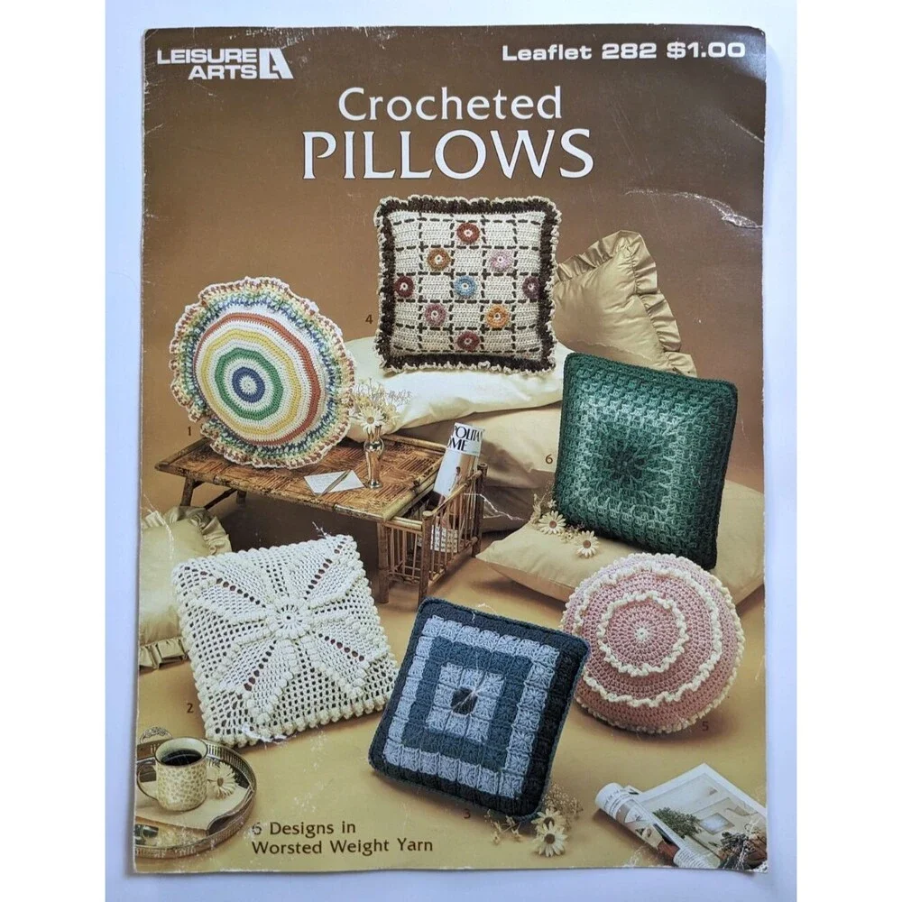Vintage Leisure Arts Crocheted Pillows‎ Crochet Patterns Leaflet #282 6 Designs